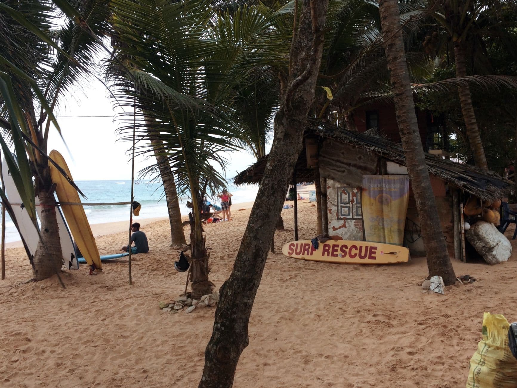 Boards resting between sessions on the Ahangama reef coast