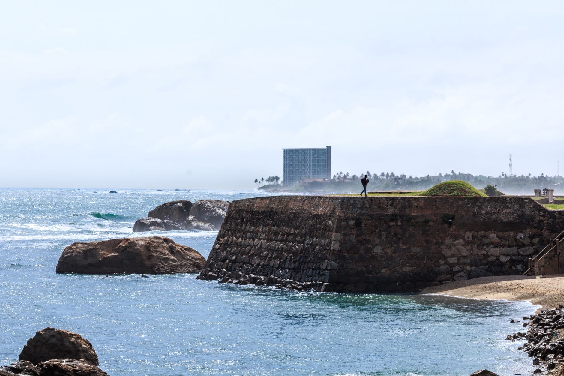 The stone bastions of Galle Fort meeting the sea